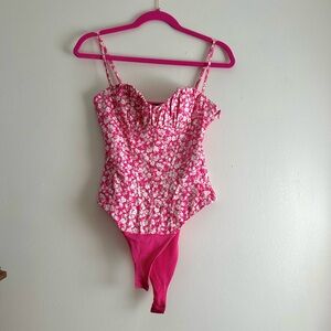 Zara • Pink and White Floral‎ Corset Bodysuit